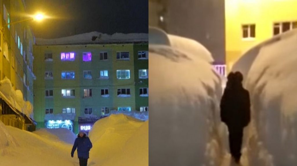 Orașul care „a furat” toată zăpada din lume. Localnicii se luptă cu munți de zăpadă să ajungă în scara blocului