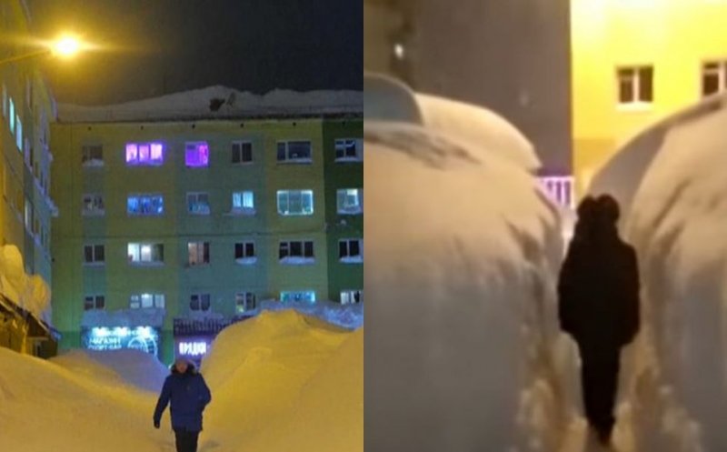 Orașul care „a furat” toată zăpada din lume. Localnicii se luptă cu munți de zăpadă să ajungă în scara blocului