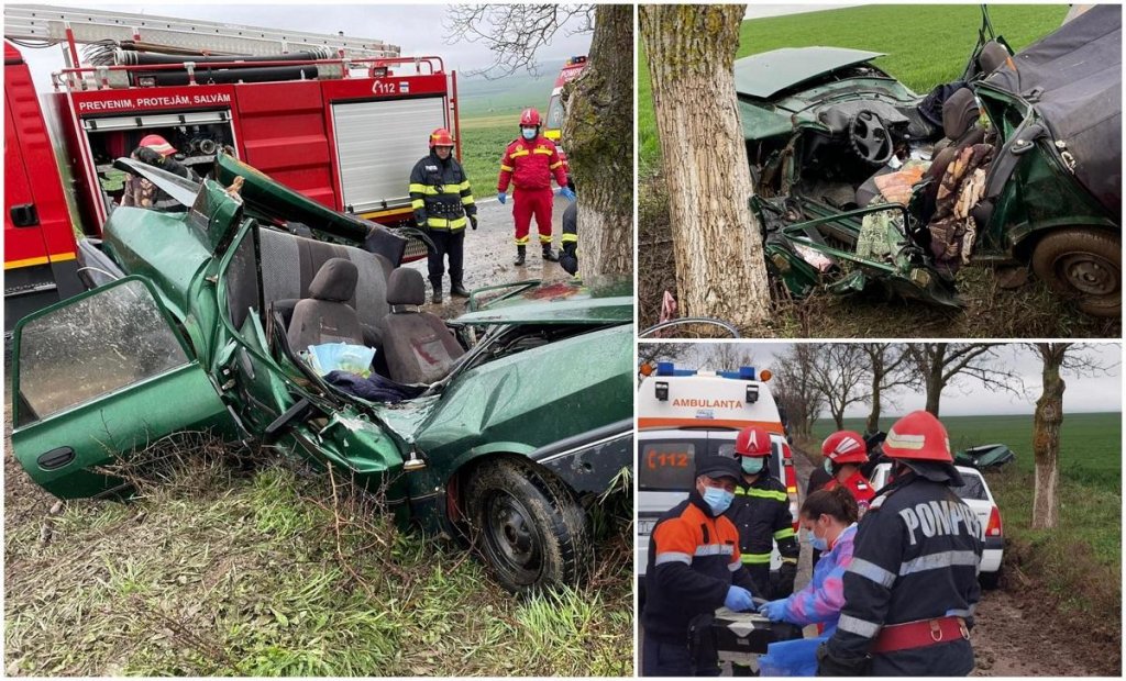 ACCIDENT CUMPLIT! Mașină făcută praf după ce a intrat într-un copac. Șoferița a murit le loc