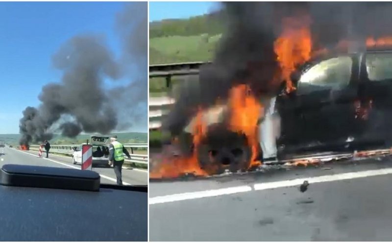 Un BMW X3 a fost făcut scrum pe o autostradă din România. Pompierii au intervenit târziu