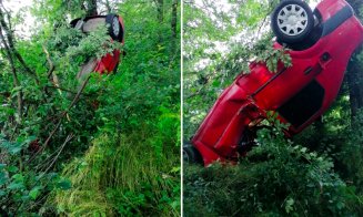 Un bărbat a rămas mașina atârnată de un copac. Șoferul nu-și amintește cum a ajuns acolo